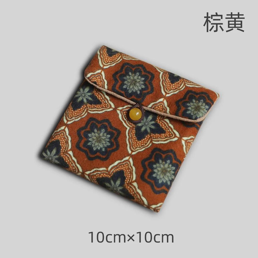 

Small Vintage Bag Printed Cotton Bag Walnut Buddha Bead Storage Bag jewelry Flip Buckle Small Things Organizer 2025 new 10x10cm жовтий