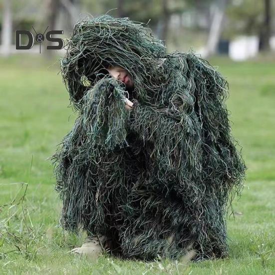 5Pcs/Set Ghillie Suit with Jacket Pants Hood Garland Carry Bag 3D Camouflage Hunting Apparel Youth Adults Woodland Clothes