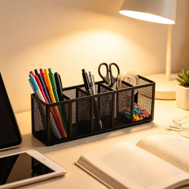 Vanity and Desk Organizers Pen Holders, Black Metal Mesh Desktop Caddy for Brushes, Pen, Scissors, and Supplies