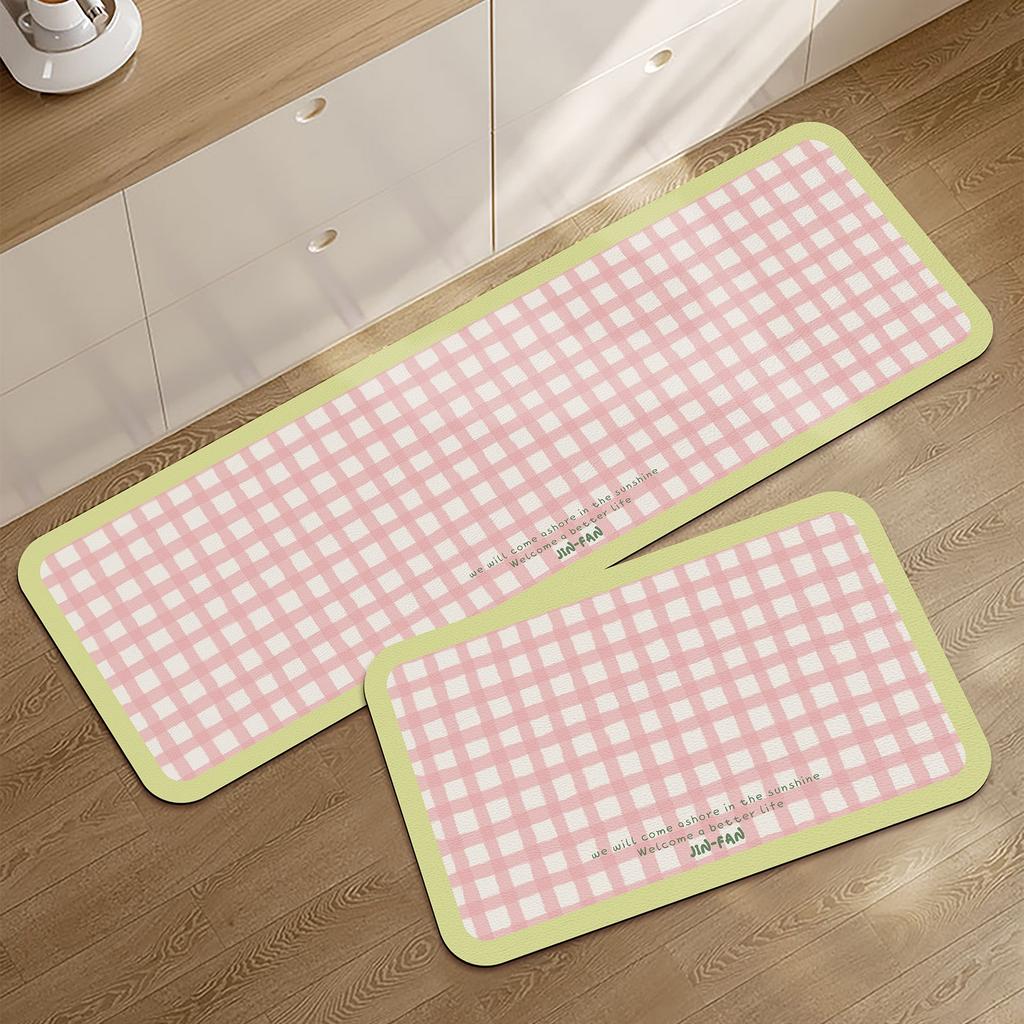Kitchen Floor Mats Cute Plaid Carpet Pvc Leather Waterproof Rug Anti-slip Oil-proof Foot Mat Long Strip Home Decoration Carpets