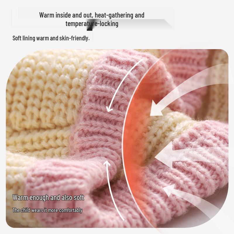 Lemon Baby Wool Knit Hat & Shawl Set - Warm, Windproof Autumn/Winter Infant Cap