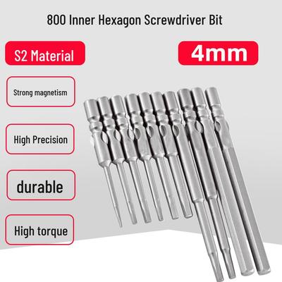 4mm Hex Screwdriver Bit, Strong Magnet, S2 Steel, High Concentricity, Industrial Grade, Super Hard