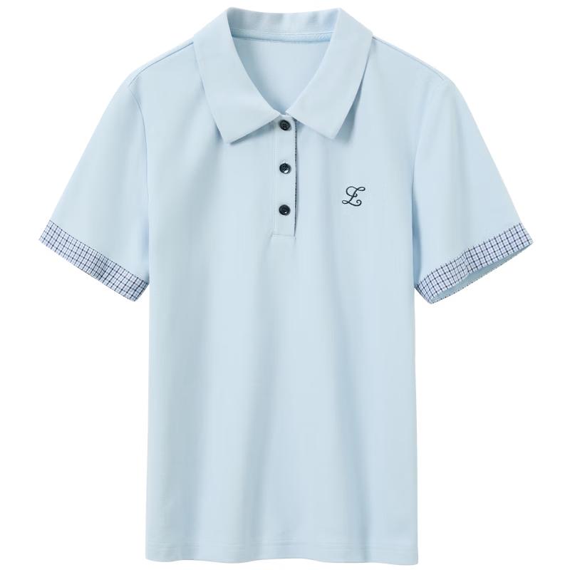 Women s Embroidered Plaid Patchwork Polo T-Shirt L