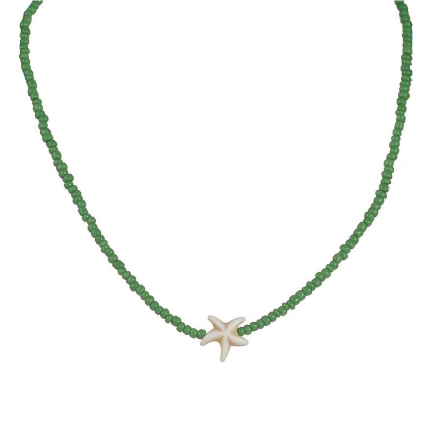 Coquillage Étoile de Mer Femme Collier Court Cadeau Vacances d'Été Choker Fait Main Perles de Rocaille Bijou de Cou Blanc