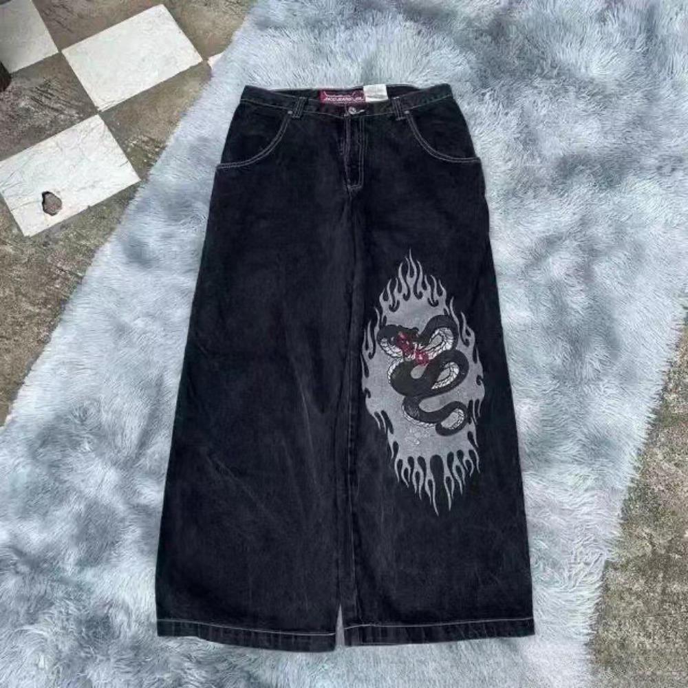 RogueWave Y2K Jeans Goth Printed Graphic Baggy Jeans Fashion Hip Hop Streetwear Harajuku Casual Wide Leg Jeans