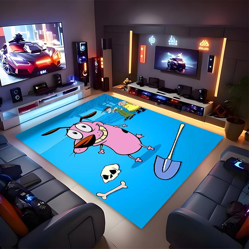1pc Courage the Cowardly Dog Print Area Rug - Soft, Washable Non-Slip Indoor Mat for Office Chairs, Living Room, Home Office Decorative Rug