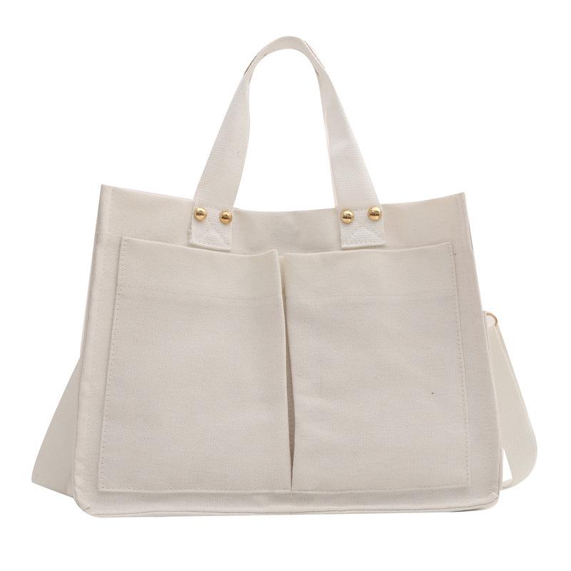 2024 Eco-friendly Korean Japanese Style Large Canvas Tote Bag - Women's Shoulder & Crossbody