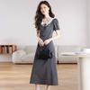 Summer Gray Dress for Women High Waist Breathable Pear Shaped Waist Design Polka Dot Dress Fashion