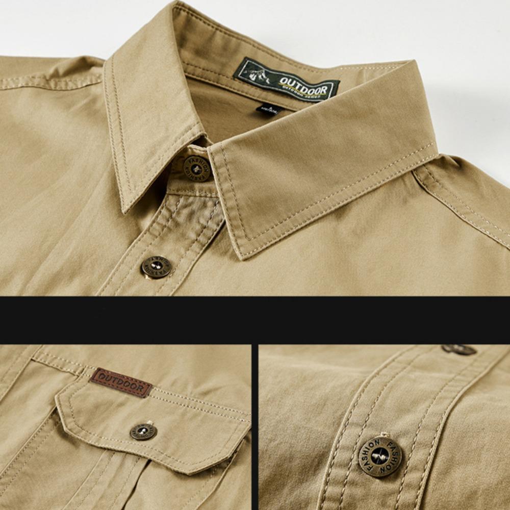 Vintage Men's 100% Cotton Shirt Safari Style Multi-pocket Lapel Top Spring Autumn Long Sleeve Youth Loose Shirts Plus Size M-6XL