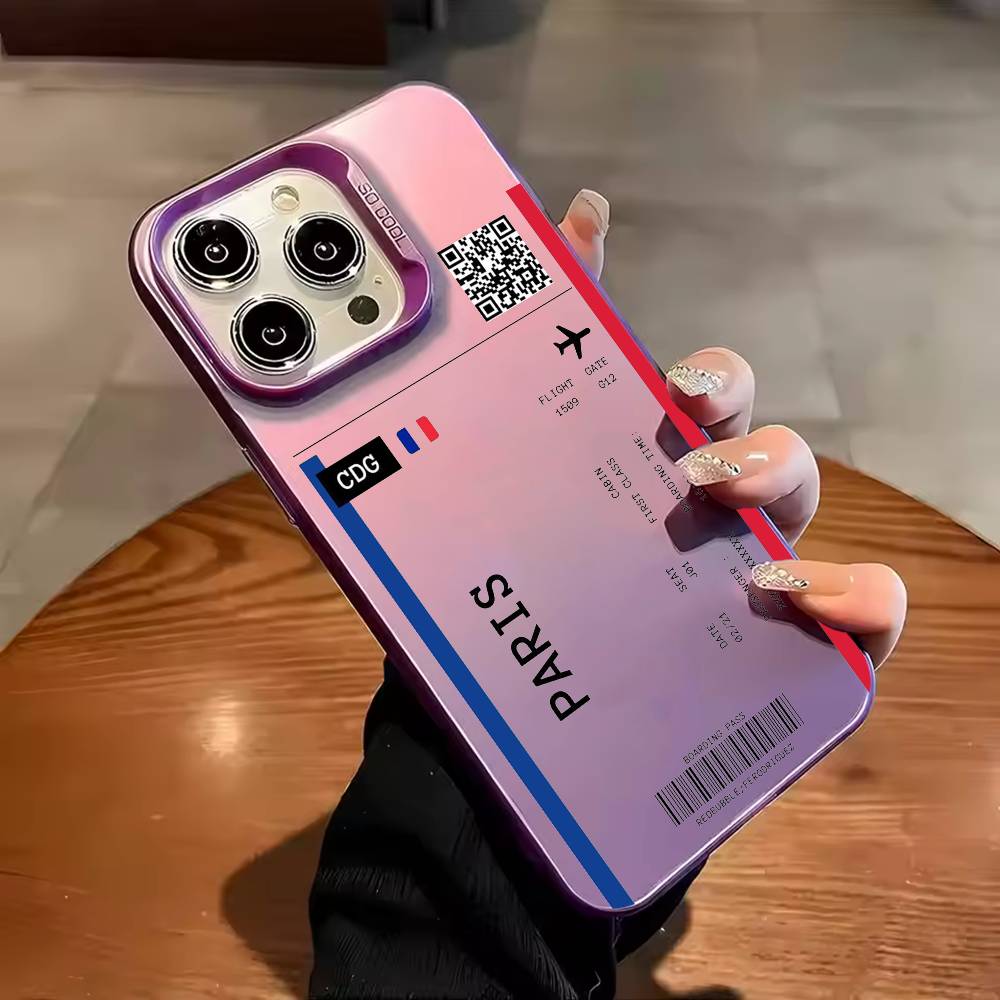 Boarding Pass Plane Ticket Phone Case For iPhone 17,16,15,14,13,12,11,Pro Max,Plus Candy Silver Cover