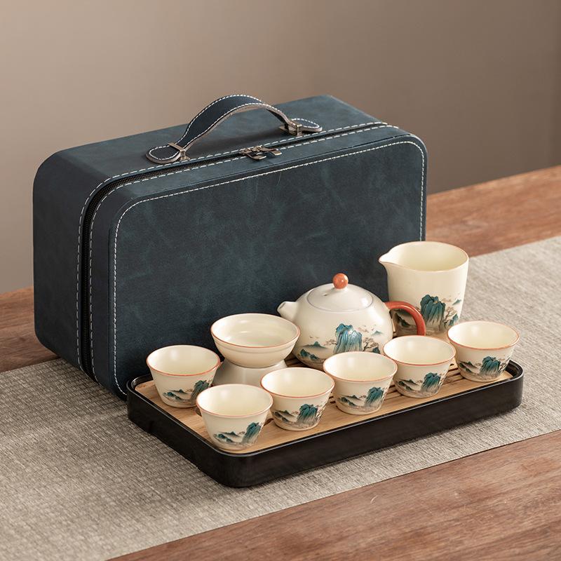 Xishi Teapot Huang Ru Kiln Travel Kung Fu Tea Set Household Portable Teacup Teapot Light Luxury Business Gifts
