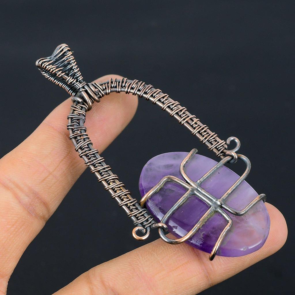 Amethyst Pendant Gemstone Jewelry, 999 Copper Wire Wrapped Pendant, Gift For Women Handmade Pendant