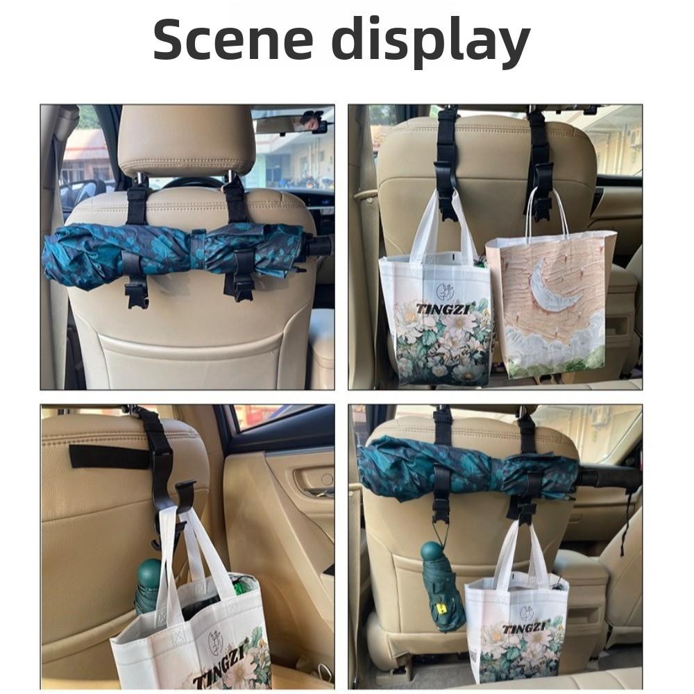 2pcs Black Car Back Seat Hook Umbrella Holder Adjustable Length Headrest Hanging Hook Multi-functional Seat Back Storage Hook
