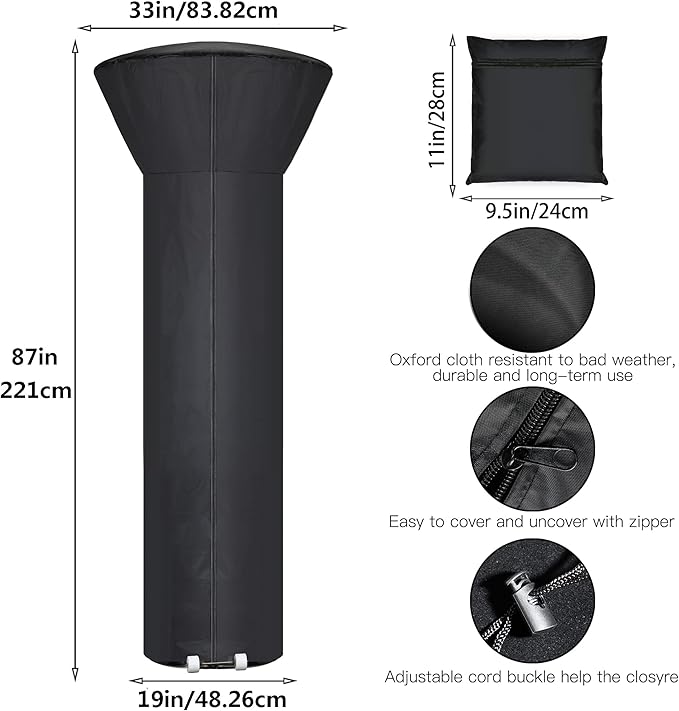 Durable Vertical Patio Heater Cover, Waterproof Sunproof Dustproof, Full Coverage Protector for Outdoor Garden Heaters