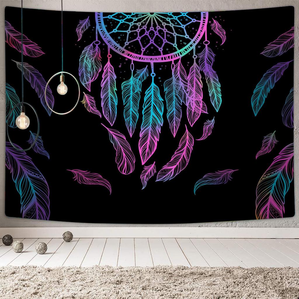 Psychedelic Dreamcatcher Feather Tapestry Hippie Bohemian Mandala Tapestry Wall Hanging Cloth For Living Room Dorm Office Decor