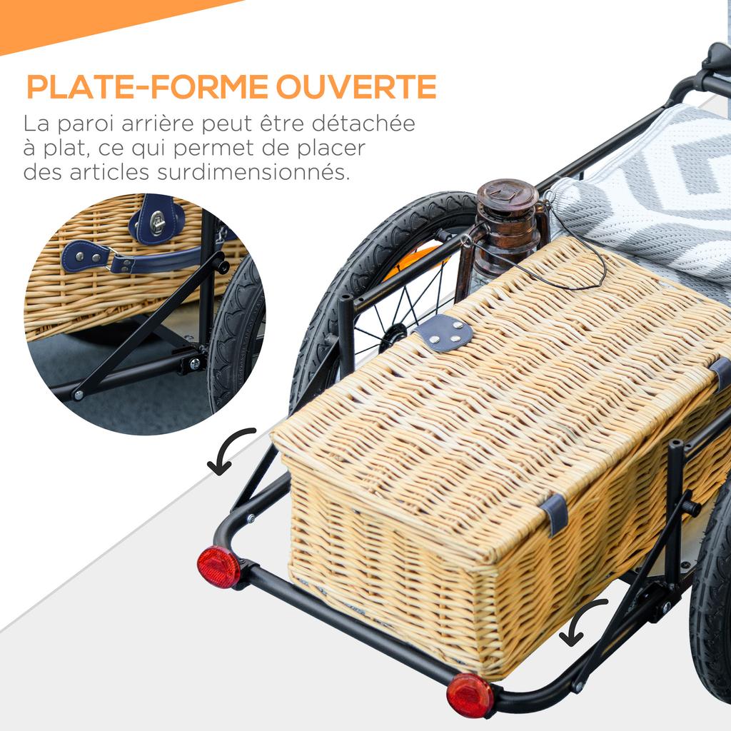 Carrellino per Bici con Scatola Portaoggetti Rimovibile e Pieghevole da 65L, Riflettori di Sicurezza, Max. Carico 40KG, Grigio