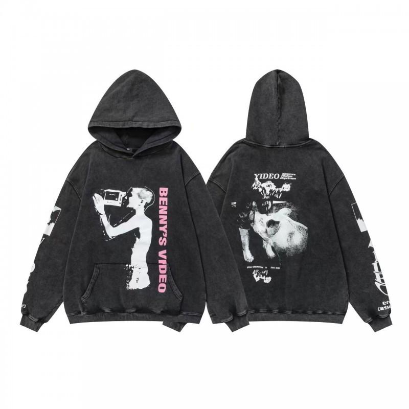 Übergroßer Kapuzenpullover Herren Streetwear Lockere Passform Baumwolle Schweres Material Wintergewaschen Vintage-Stil