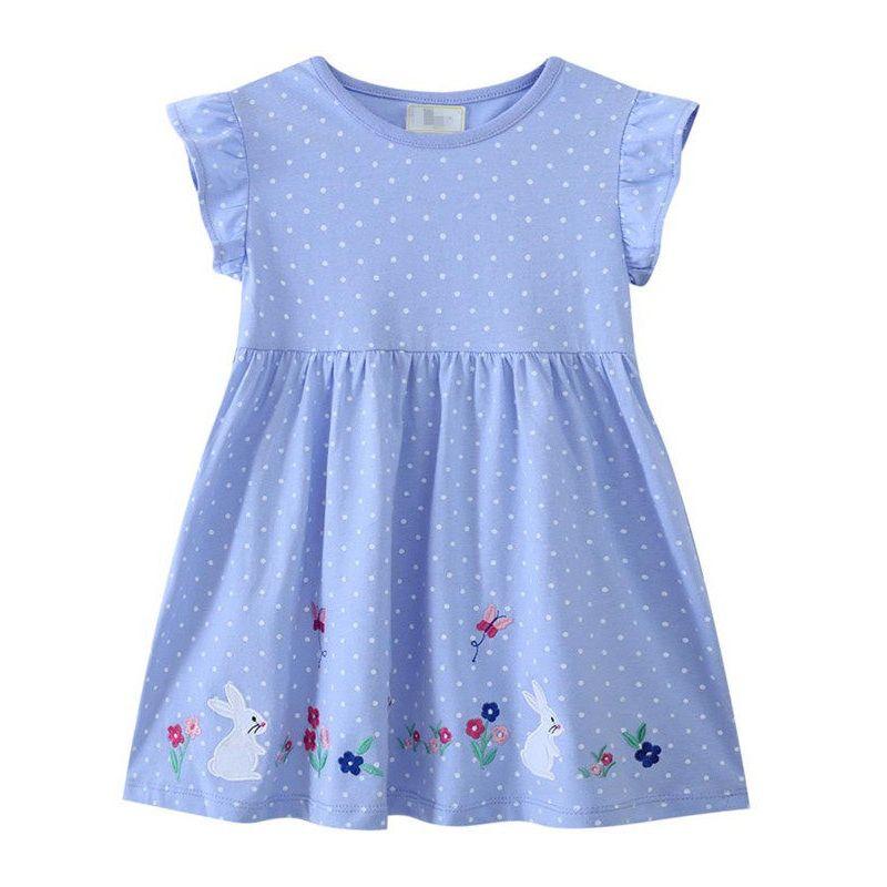 Summer New Style Girls' Cartoon Embroidered Bunny Dress Baby Tank Dress Pure Cotton Knitted Casual Dress Polka Dot Korean Style