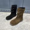 Leather Frosted Suede Retro Round Head Double Buckle Martin Boots Western Cowboy Boots Women'S New Autumn And Winter Short Boots