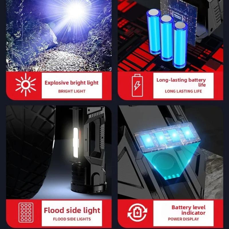 New Powerful LED Flashlight 20W Super Bright Long Range Charging Searchlight Multifunctional Waterproof Work Light Fishing