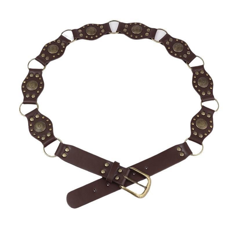 Medieval Spice Girl, Millennium Subculture, Disc Hook, Faux Leather, Retro Riveted, Alloy Belt, Wide Belt