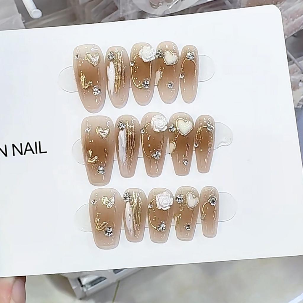 Pure Hand-made Phototherapy Wear Nail Art Marad Camellia Tea Tail Finished Product Can Be Removed Using Nail Art Patch