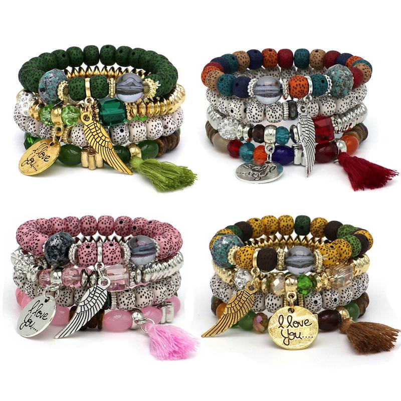 Nepal Multi-Layer Beaded Bracelet Handmade Bracelet Crystal Letter Love Character Jewelry