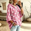 Women's Polka Dot Knit Hoodie Sweater with Drawstring Hood