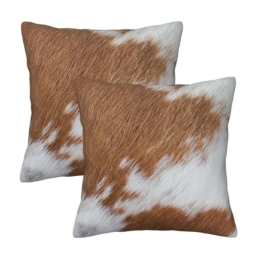 Stylish Cow Fur Cowhide Texture Cow Skin Print Pattern 2 Pcs Square Pillowcase Pillow Cover Cushion Throw Pillow For Home