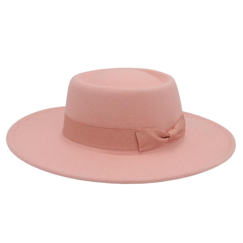 Popular Top Hat Versatile Bow Dome Convex Top Big Brim Fashion Casual Woolen Felt Hat Top Hat Hat
