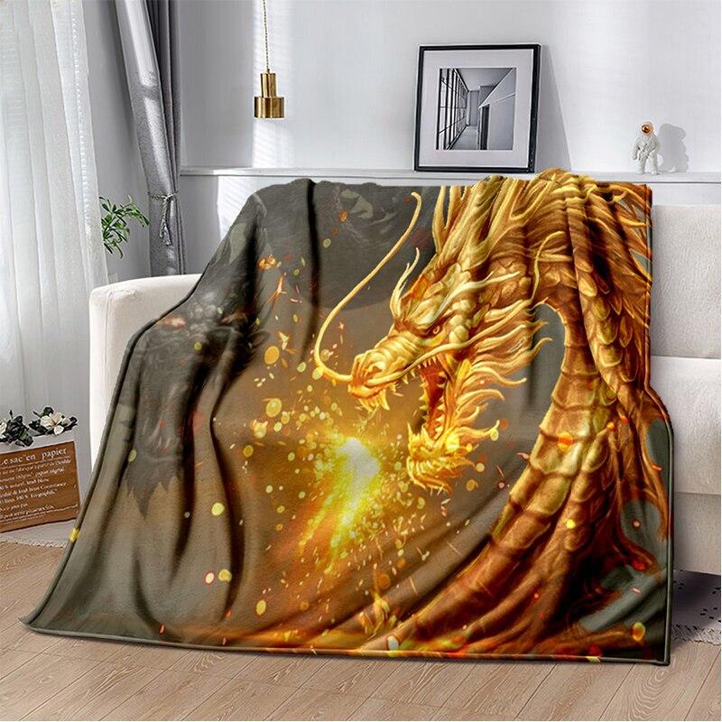 Dragon Pattern Series digitalprinted polyester Bedroom velvet flannel cover blanket Fleece soft sofa cover blankets for beds