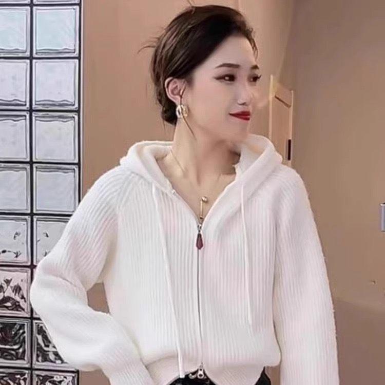 Hooded Small Fragrant Style Western-style Design Outerwear Women's Autumn and Winter New Short Loose Knitted Cardigan Sweater