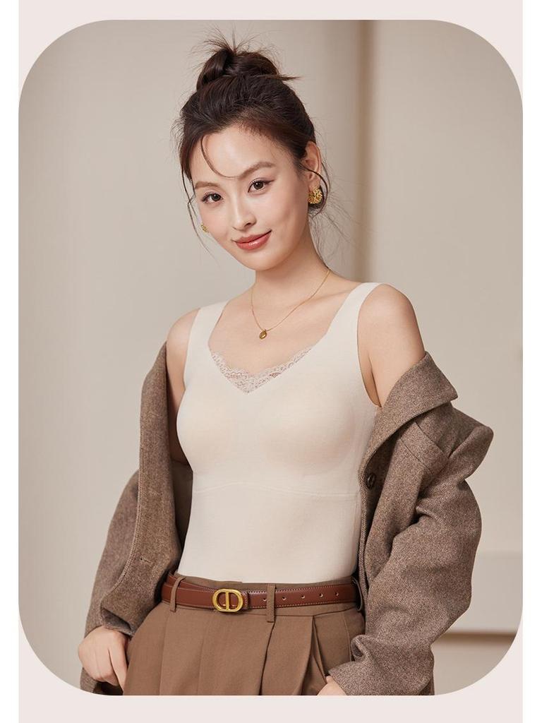 Seamless Mulberry Silk Lace Back Slim Fit Warm Vest