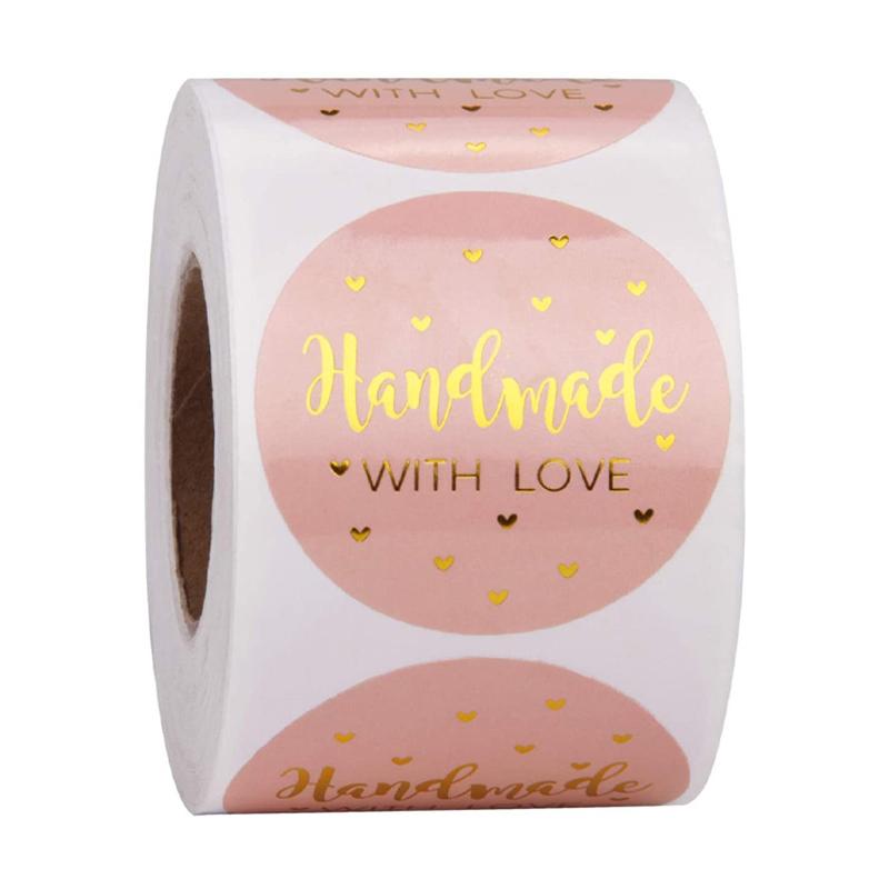 50-500Pcs Handmade With Love Kraft Paper Stickers 25Mm Round Adhesive Labels Baking Wedding Decoration Party Decoration Sticker