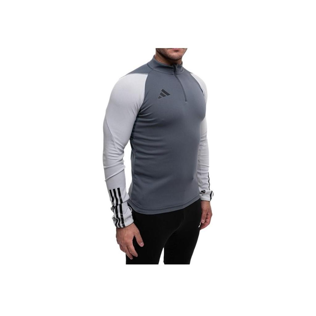 adidas Stand Collar Pattern Printed Color Block Long Sleeve T-Shirt Men Tops Gray HU1316