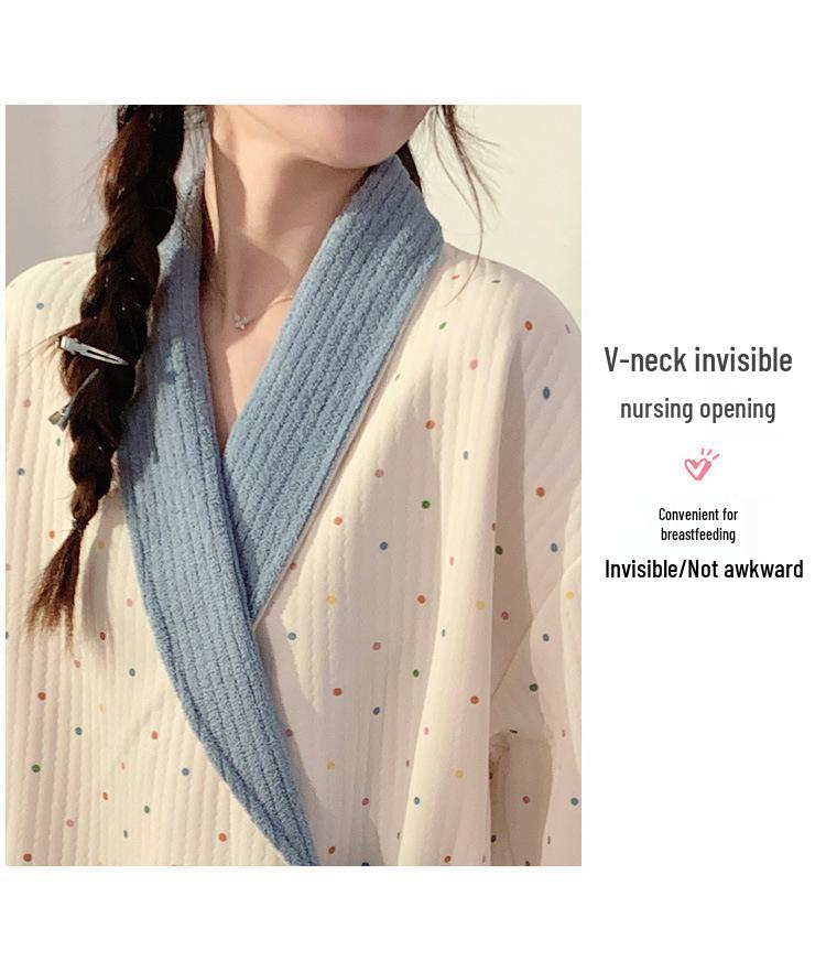 New Style Air Cotton Maternity Nursing Nightdress – Long Sleeve, Suitable for Autumn/Winter, Perfect for Postpartum/Breastfeeding