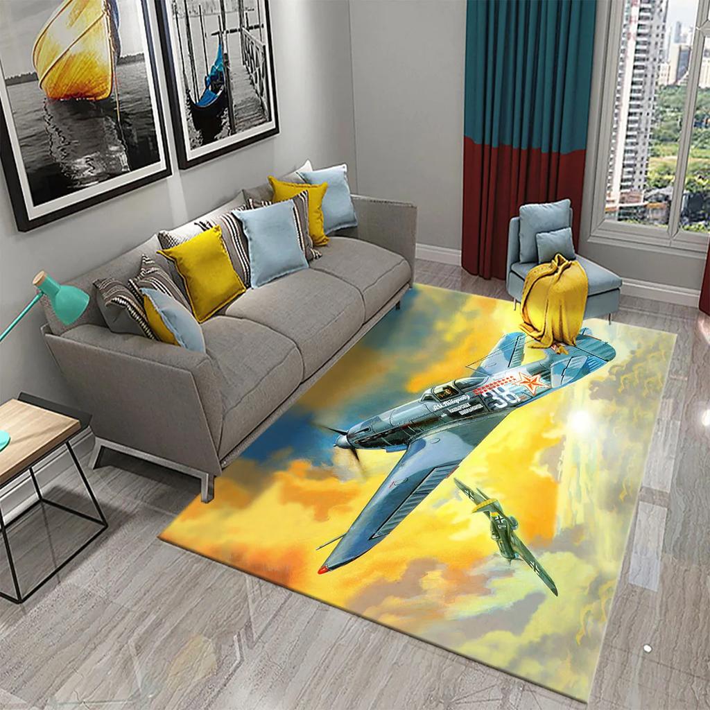 3D Bunter Ölgemälde Flugzeug Teppich für Wohnzimmer Schlafzimmer Dekor Teppiche Badezimmer Küche Rutschfeste Bodenmatte Heimdekor Teppiche