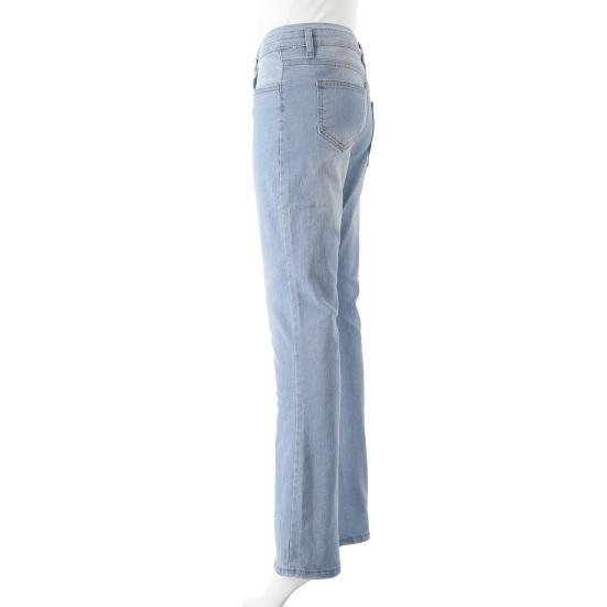 Women Jeans High Waist Flared Hem Slim Fit Button Closure Gradient Color Matching Full Length Pockets Bell-bottomed Pants Denim Trousers