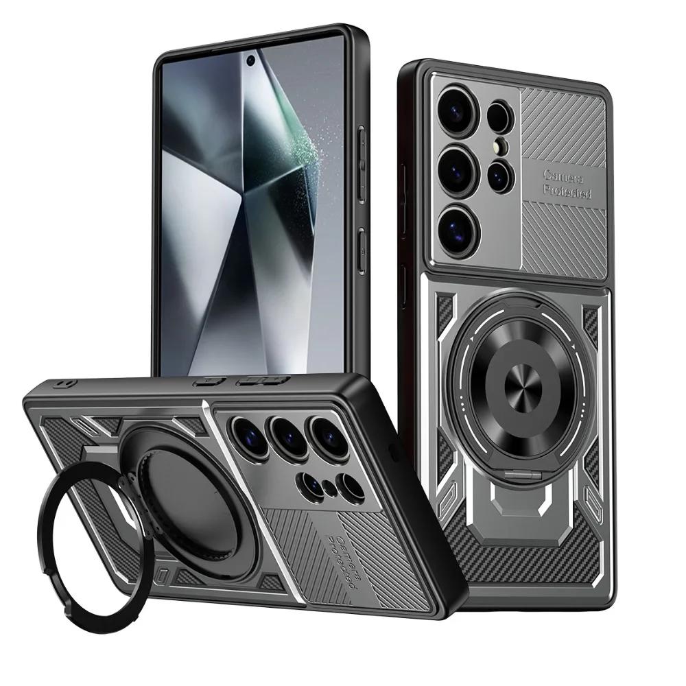 Hard Soft Phone Case for Samsung Galaxy S25 S24 Ultra S23 Plus S21 FE A06 A56 A36 A26 A35 A25 Rotating Bracket Protective Cover