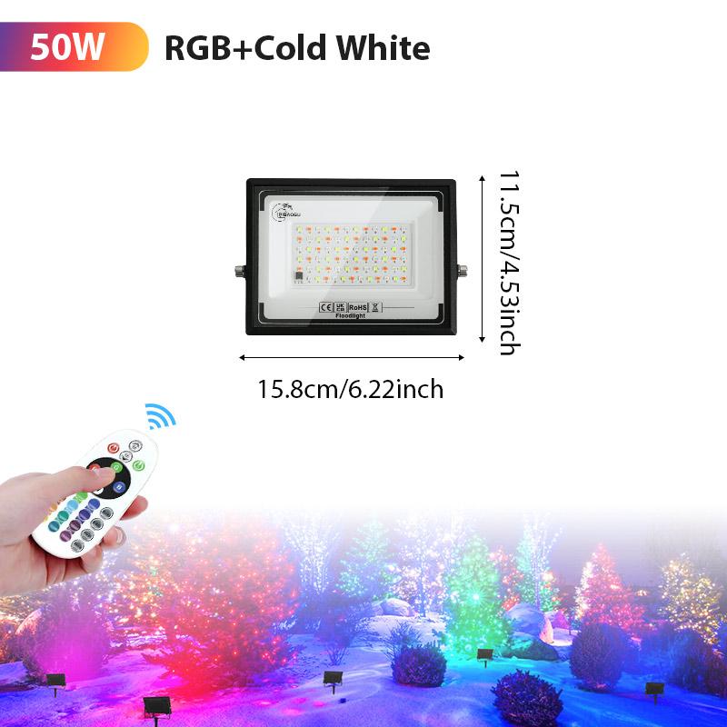 RGB LED Floodlight Remote Control 20W 30W 50W 100W 150W 200W Outdoor Spotlights AC220V Waterproof IP66  Outdoor Ambient Light