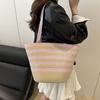 Seaside Vacation Striped Beach Bag Summer New Fashionable and Beautiful Large Capacity Shoulder Underarm Tote Bag