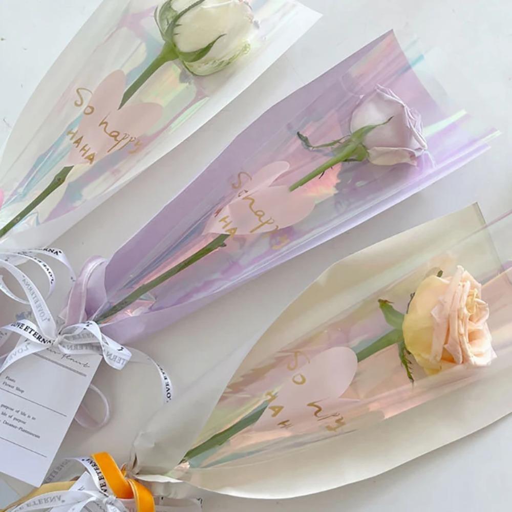 50pcs DIY Single Rose Flower Wrapping Bag Plastic Rose Sleeves Flower Wrapping Bag  Teacher's Day