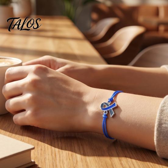 Braided Rope Wristband 2 Pcs Breast Cancer Awareness Bracelets, Adjustable String Comfortable Daily Wear Jewelry Bracelets with Ribbon Charm,