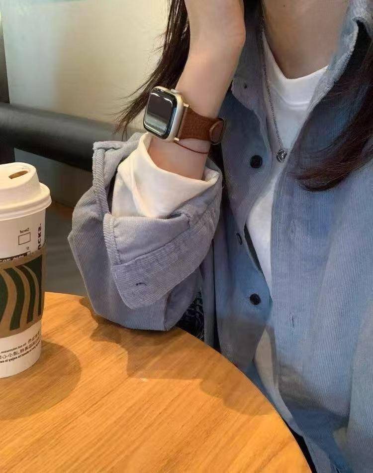 Women's Corduroy Shirt: Autumn/Winter Korean Style Long Sleeve Lapel Cardigan Top