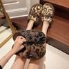 Leopard Print Fluffy Slippers Women's Winter Indoor Home Velvet Warm New Bag Head Thick Bottom Cotton Slippers Outer Wear