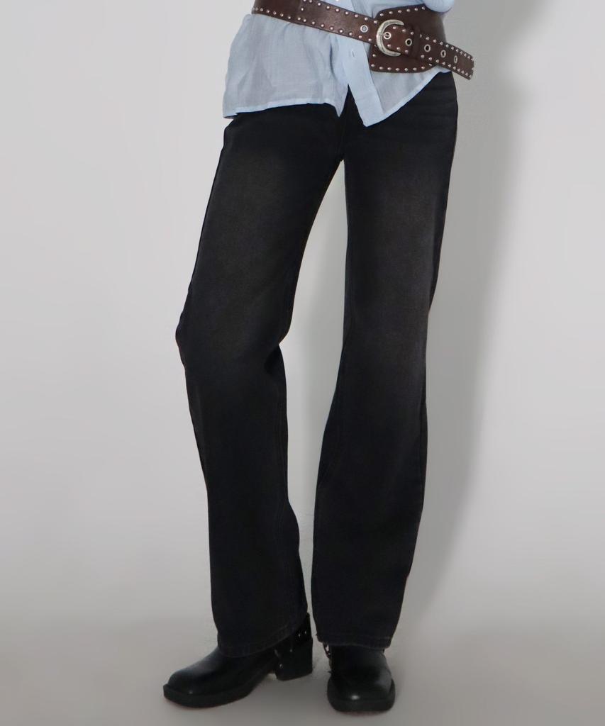 CHICKS Vintage Washed Wide Fit Denim Pants Black
