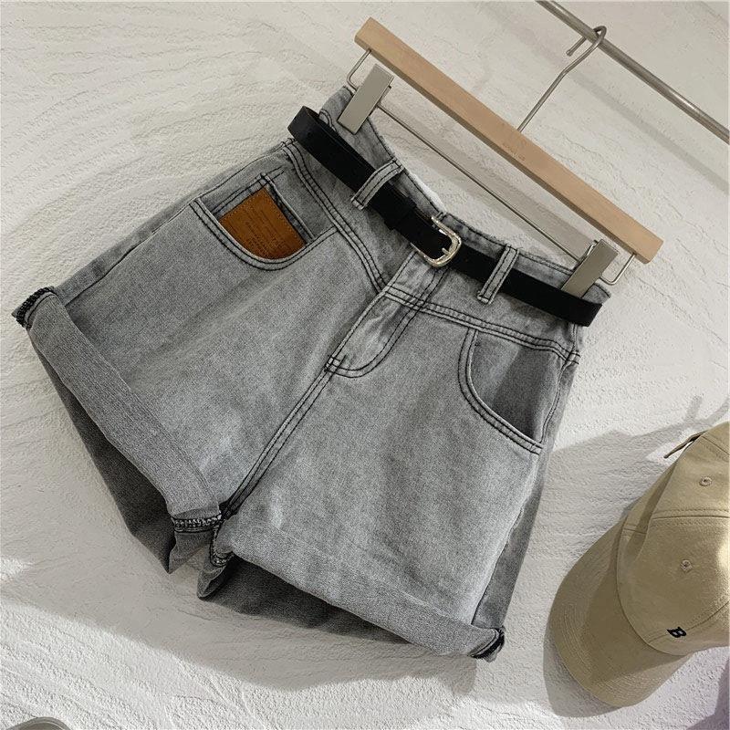 Denim Shorts for Women Spring/summer Casual Loose Rolled Edge High Waist A-line Wide Leg Shorts