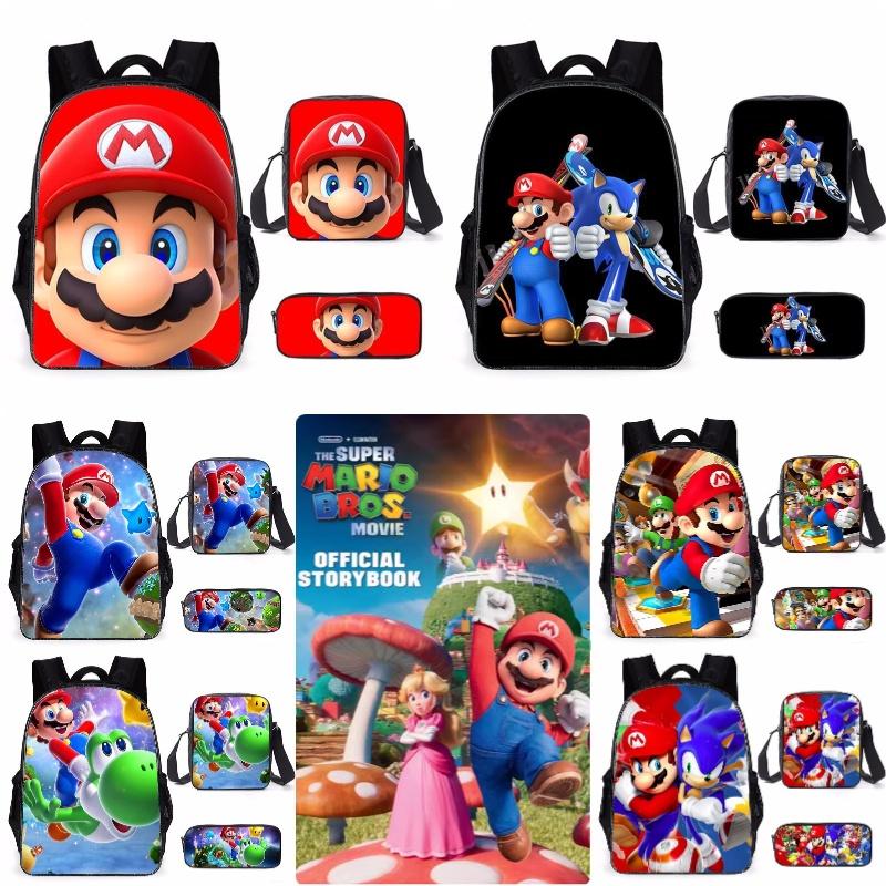 Super Mario Cartoon School Bag Student Backpack Waterproof And Expandable Fashionable And Trendy Style Nylon Material