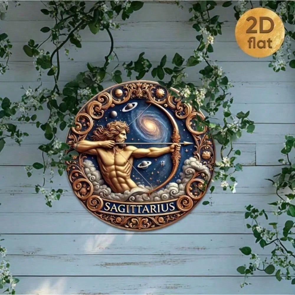 Vintage Schütze Sternzeichen Blaue Metall Wandkunst, 2D Flaches Aluminium Sternennacht Schild