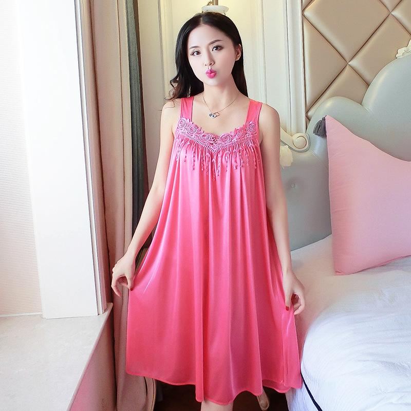 Women's Imitation Silk Nightgown & Pajamas - Summer Ice Silk Camisole, Large Size, Comfortable Homewear